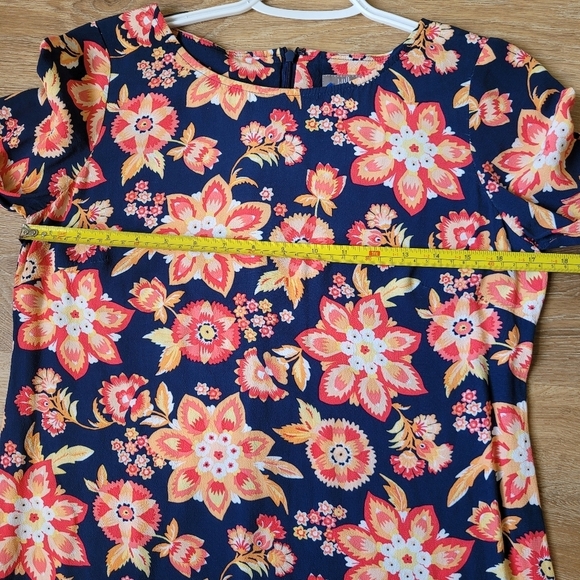 J. Jill Scoop Neck Navy Orange Floral Printed 3/4 Sleeve Sheath Dress Women's 4 - Picture 9 of 12